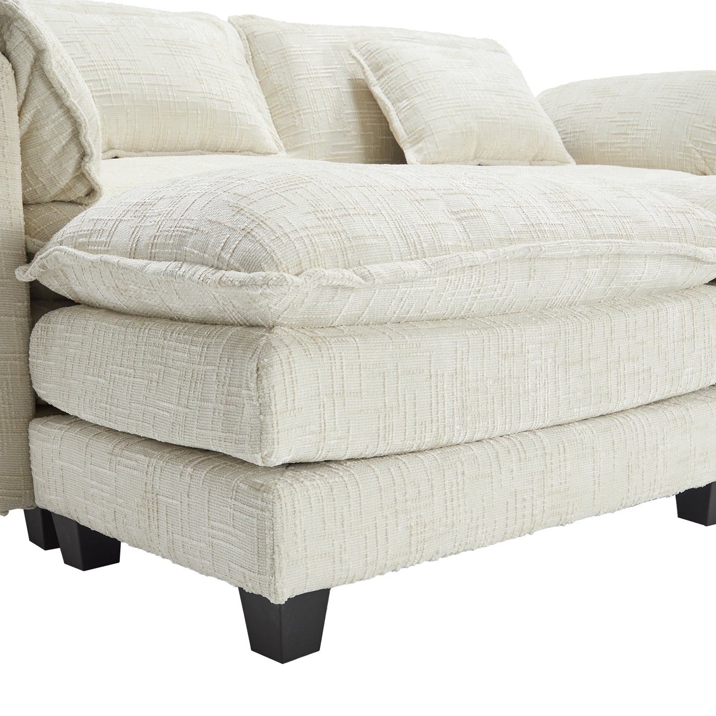 UNITED WE WIN Chenille fabric, solid construction, the overall structure of the sofa is stable, detachable armrests, two foot stools and two-seat sofa with side pockets-海智集-Default-