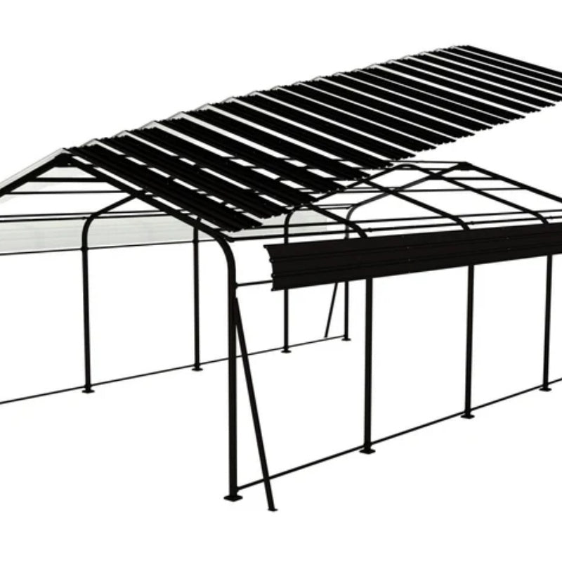 Metal Carport 12×20 Car Port, Outdoor Storage Heavy Duty Metal Canopy Multi-Use Garage Shed for Car and Truck, Carport Kit with Galvanized Steel Roof Building and Frame-海智集-Default-