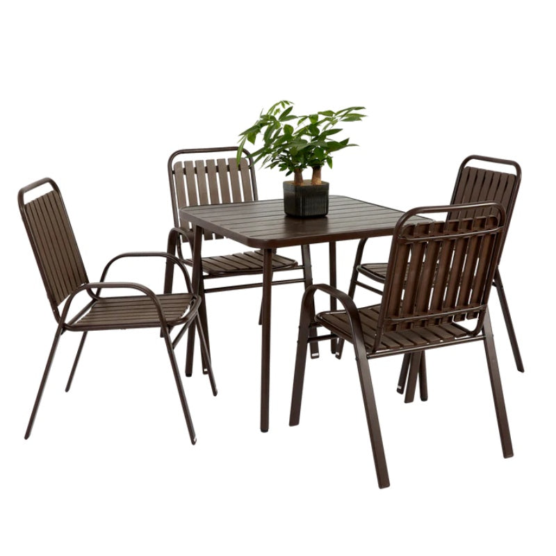 5-Piece Plastic chair and steel table Outdoor Dining Set, plastic Chairs and Table Set for Garden Patio, Brown-海智集-Default-