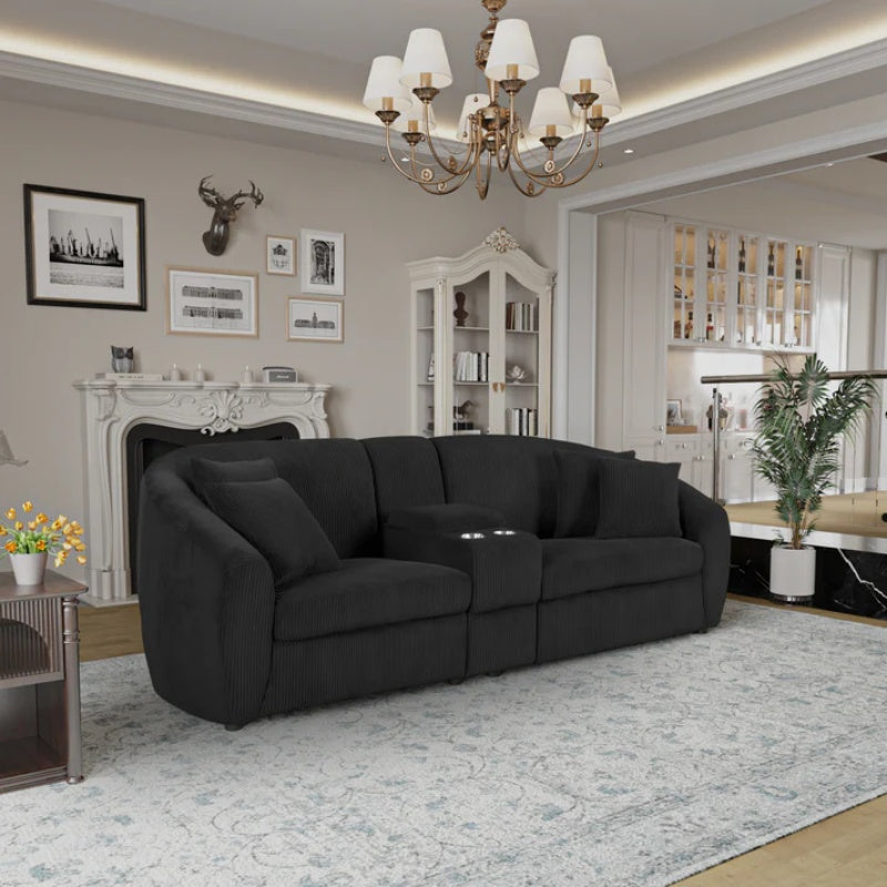 UNITED WE WIN corduroy fabric, two cup holders, storage, oversized two-seat, solid wood frame, high quality sponge filling, curved placement sofa-海智集-Default-
