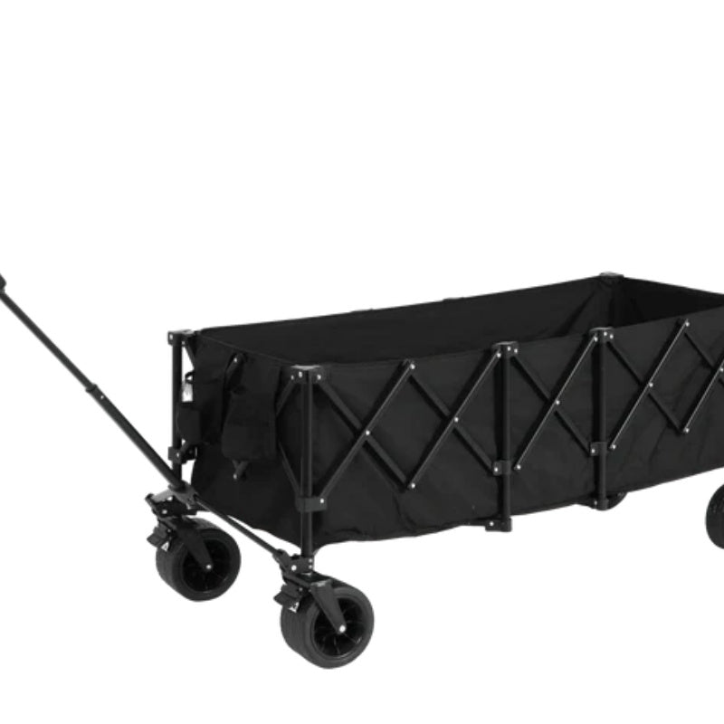 Foldable Extended Wagon with 220lbs Weight Capacity, Heavy Duty 300L Folding Utility Garden Cart with Big All-Terrain Beach Wheels & Drink Holders. Black-海智集-Default-