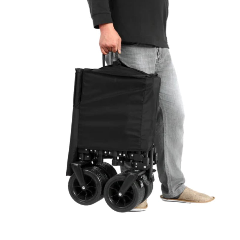 Foldable Extended Wagon with 220lbs Weight Capacity, Heavy Duty 300L Folding Utility Garden Cart with Big All-Terrain Beach Wheels & Drink Holders. Black-海智集-Default-