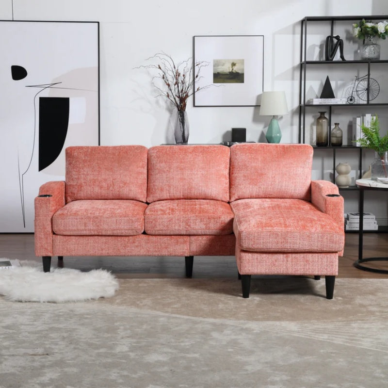 UNITED WE WIN Sofa for three, solid wood frame, Chenille fabric, side pocket, with two cup holders, footstool with storagestorage sofa /Living room sofa cozy sectional sofa-海智集-Default-