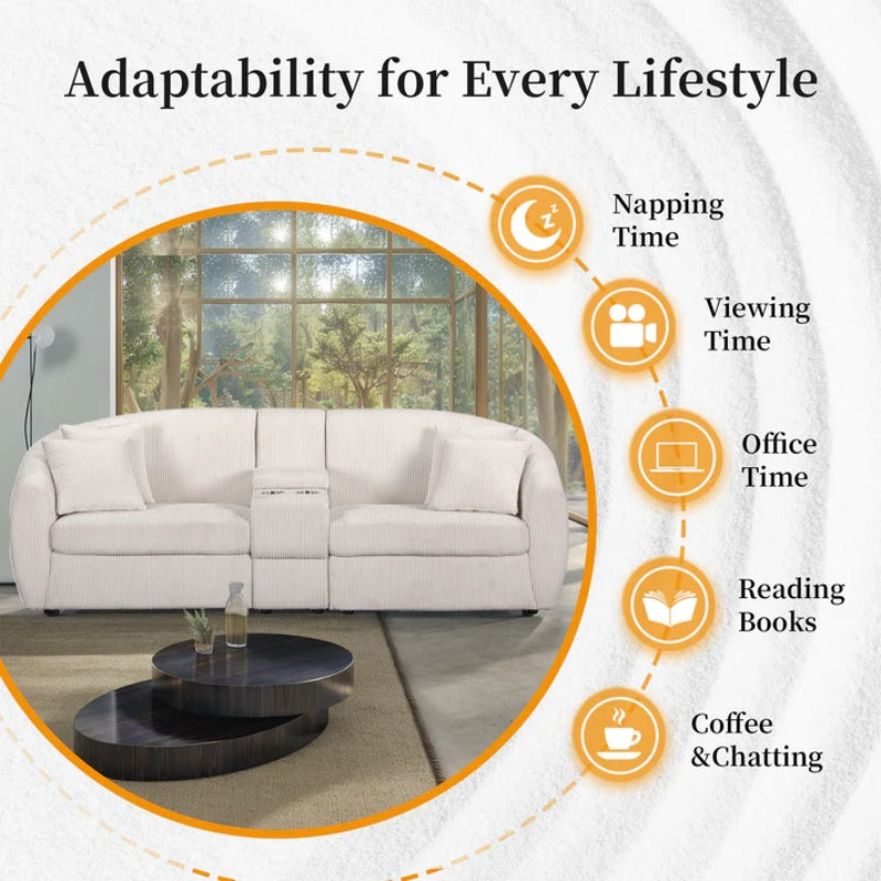 UNITED WE WIN corduroy fabric, two cup holders, storage, oversized two-seat, solid wood frame, high quality sponge filling, curved placement sofa-海智集-Default-