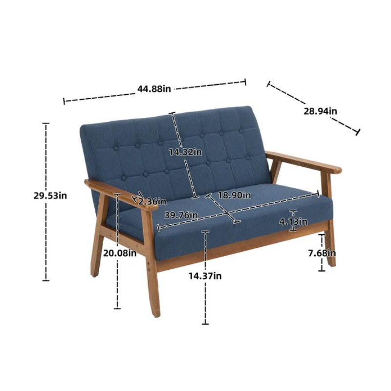 COOLMORE Mid-Century Modern Solid Loveseat Sofa Upholstered Linen Loveseat, 2-Seat Upholstered Loveseat Sofa Modern Couch-海智集-Default-