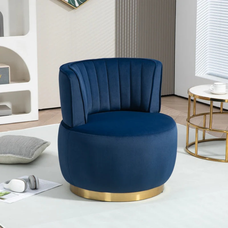 COOLMORE Swivel Barrel Chair, 360 Degree Swivel Accent Sofa Chair with Soft Velvet, Navy, 25.20'' x 25.59'' x 26.38''-海智集-Default-