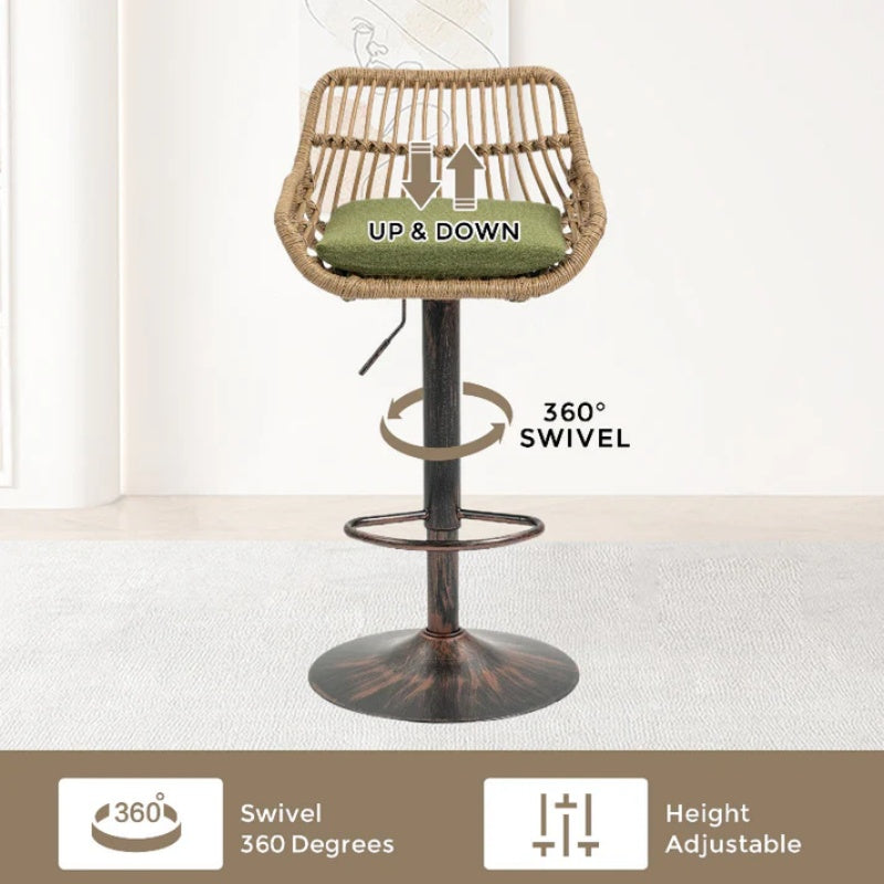 COOLMORE Modern Swivel Bar Stools Set of 2 with Adjustable Height and Footrest in Green Linen-海智集-Default-