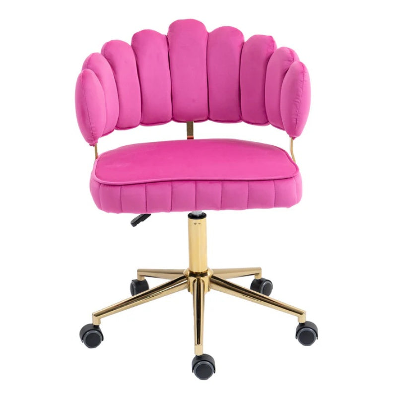 Velvet Home Office Desk Chair, Modern Cute Computer Chair, Wheels Swivel Height Adjustable Task Chair, Rose Red Velvet-海智集-Default-
