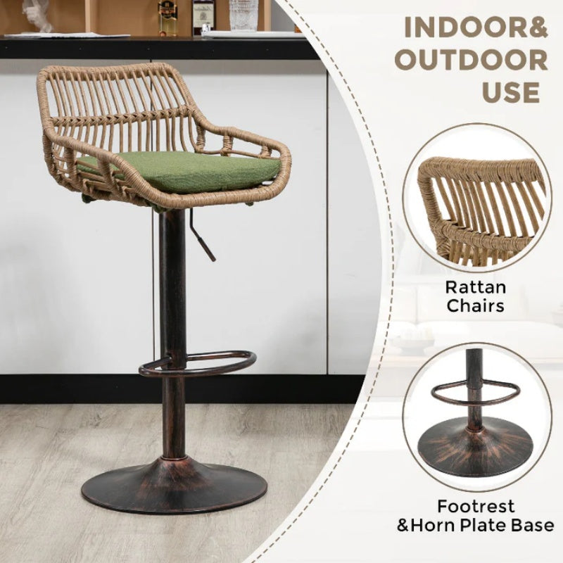 COOLMORE Modern Swivel Bar Stools Set of 2 with Adjustable Height and Footrest in Green Linen-海智集-Default-