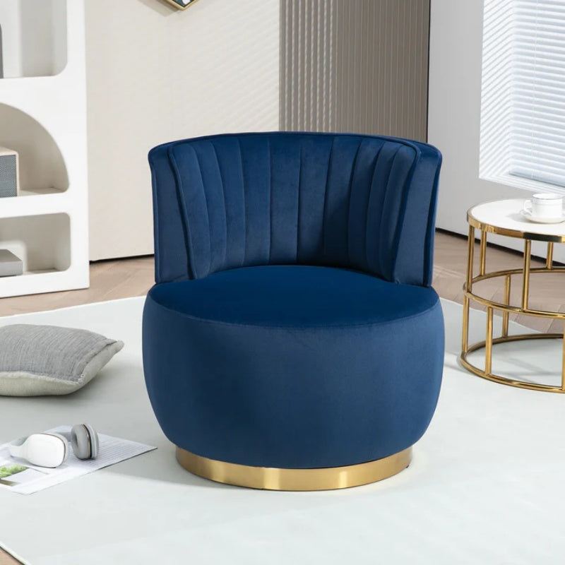 COOLMORE Swivel Barrel Chair, 360 Degree Swivel Accent Sofa Chair with Soft Velvet, Navy, 25.20'' x 25.59'' x 26.38''-海智集-Default-