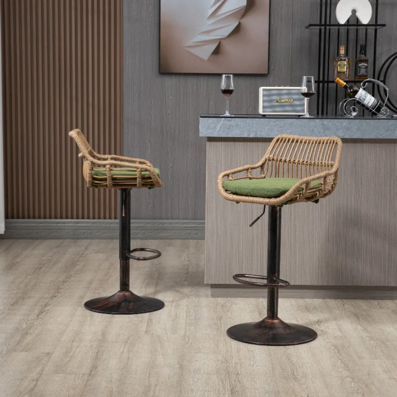COOLMORE Modern Swivel Bar Stools Set of 2 with Adjustable Height and Footrest in Green Linen-海智集-Default-