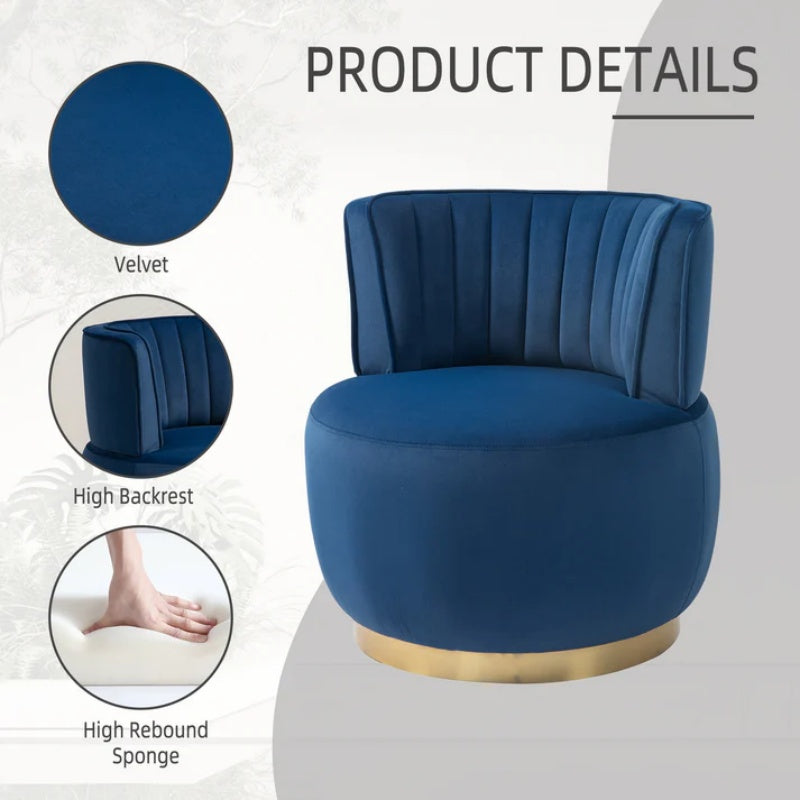 COOLMORE Swivel Barrel Chair, 360 Degree Swivel Accent Sofa Chair with Soft Velvet, Navy, 25.20'' x 25.59'' x 26.38''-海智集-Default-