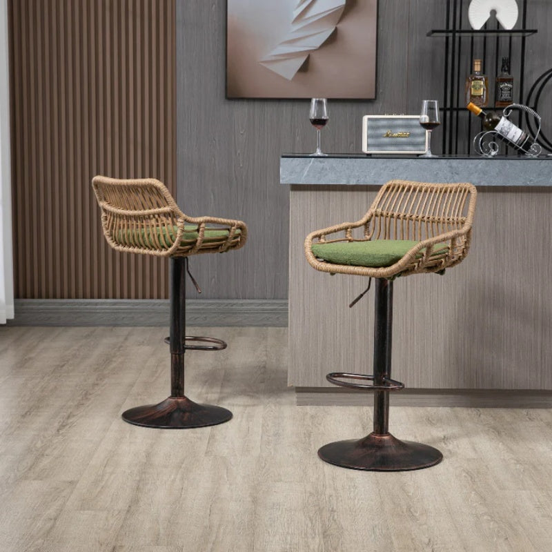 COOLMORE Modern Swivel Bar Stools Set of 2 with Adjustable Height and Footrest in Green Linen-海智集-Default-