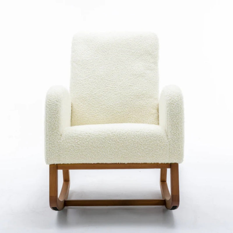 COOLMORE Rocking Chair, Modern Glider Chair, Recliner Armchair with Wood Legs and Side Pocket, Nursery Rocking Accent Chair with High Back for Living Room Bedroom (White Teddy)-海智集-Default-