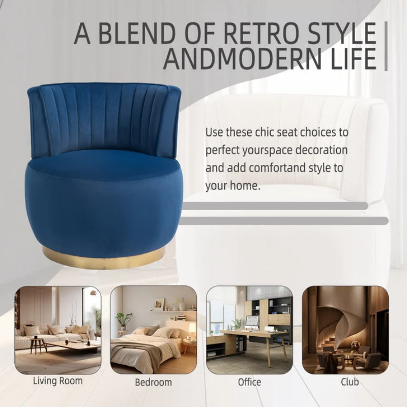 COOLMORE Swivel Barrel Chair, 360 Degree Swivel Accent Sofa Chair with Soft Velvet, Navy, 25.20'' x 25.59'' x 26.38''-海智集-Default-