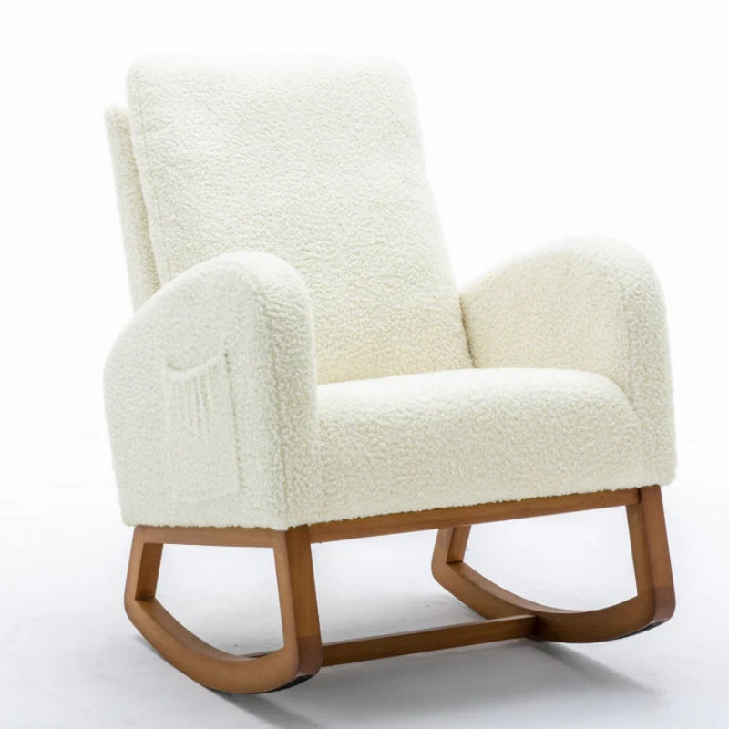 COOLMORE Rocking Chair, Modern Glider Chair, Recliner Armchair with Wood Legs and Side Pocket, Nursery Rocking Accent Chair with High Back for Living Room Bedroom (White Teddy)-海智集-Default-