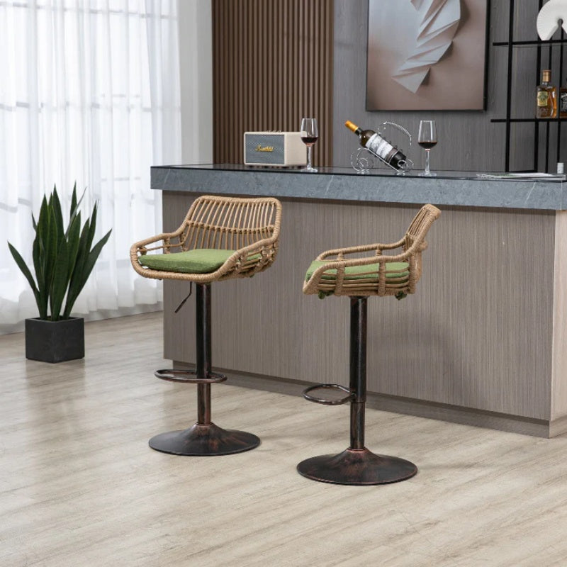 COOLMORE Modern Swivel Bar Stools Set of 2 with Adjustable Height and Footrest in Green Linen-海智集-Default-