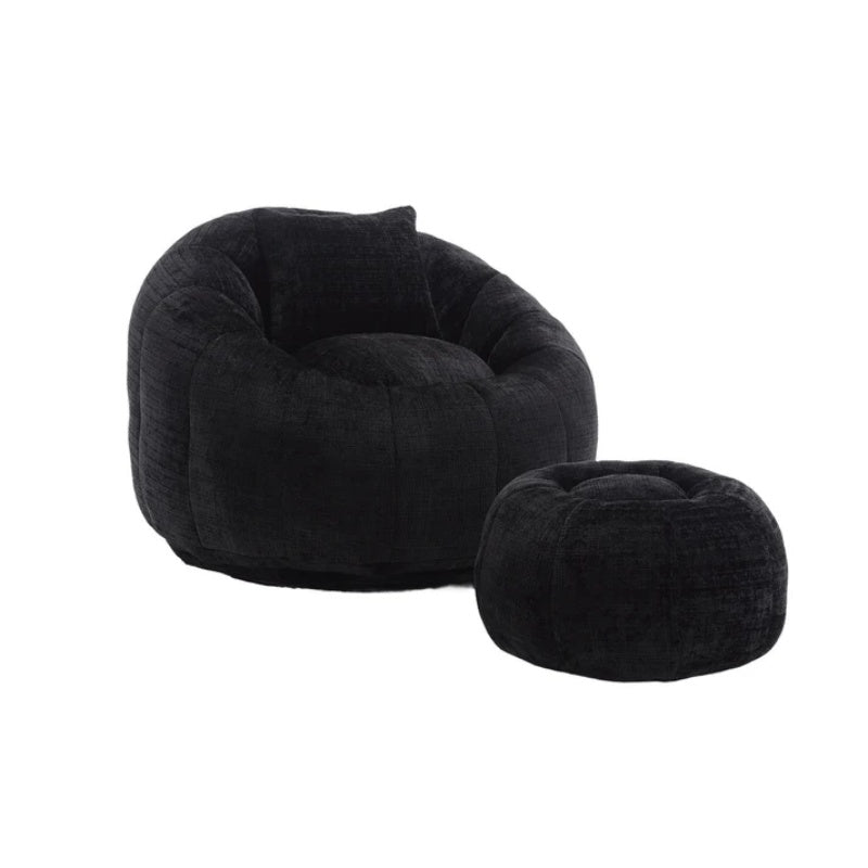 COOLMORE Modern Extra Large Round Bean Bag Chair with Footrest for Living Room, Chenille Fabric Lazy Sofa with Pillow for Adults, Teenagers,Child, Suitable for Bedroom, Dormitory, Study Room-海智集-Default-