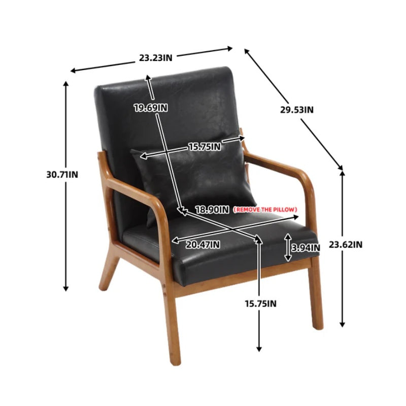 COOLMORE Modern Accent Chair, Solid Wood Padding Lounge Armchairs With One pillow for Living Room, Bedroom, Guest Room (Black PU)-海智集-Default-