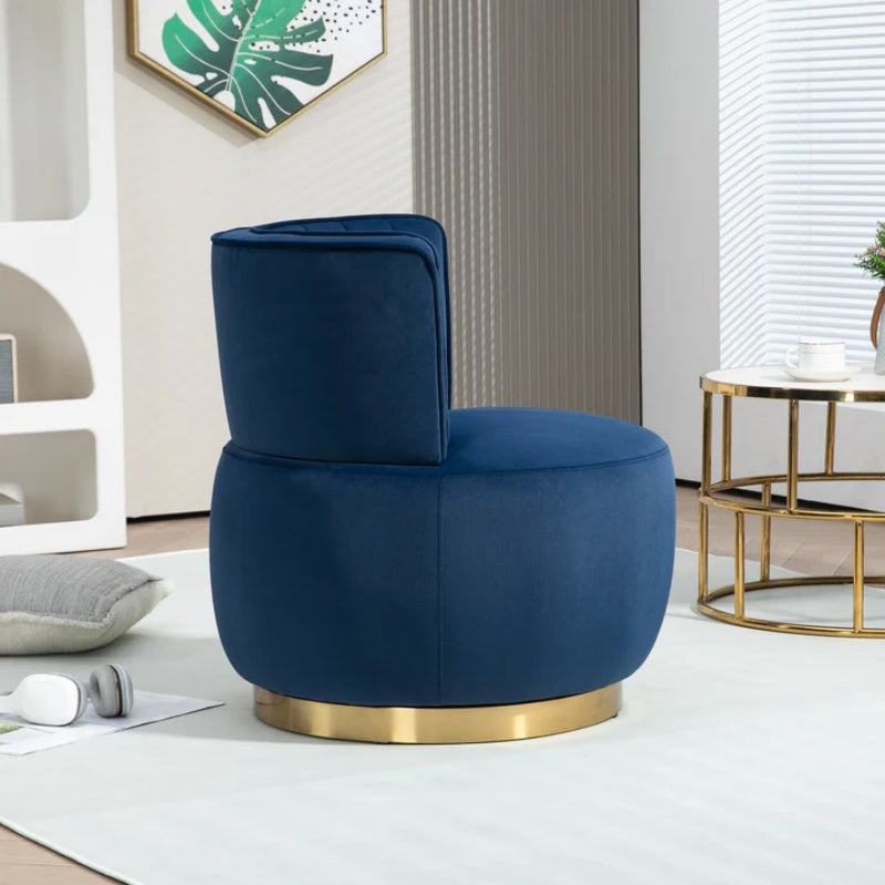 COOLMORE Swivel Barrel Chair, 360 Degree Swivel Accent Sofa Chair with Soft Velvet, Navy, 25.20'' x 25.59'' x 26.38''-海智集-Default-