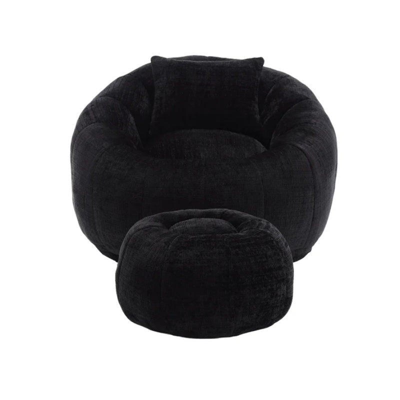 COOLMORE Modern Extra Large Round Bean Bag Chair with Footrest for Living Room, Chenille Fabric Lazy Sofa with Pillow for Adults, Teenagers,Child, Suitable for Bedroom, Dormitory, Study Room-海智集-Default-