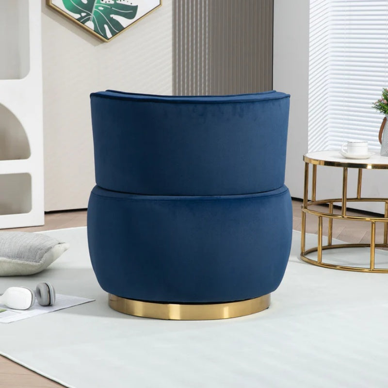 COOLMORE Swivel Barrel Chair, 360 Degree Swivel Accent Sofa Chair with Soft Velvet, Navy, 25.20'' x 25.59'' x 26.38''-海智集-Default-