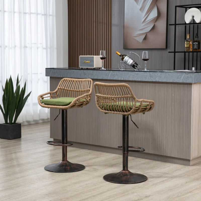 COOLMORE Modern Swivel Bar Stools Set of 2 with Adjustable Height and Footrest in Green Linen-海智集-Default-