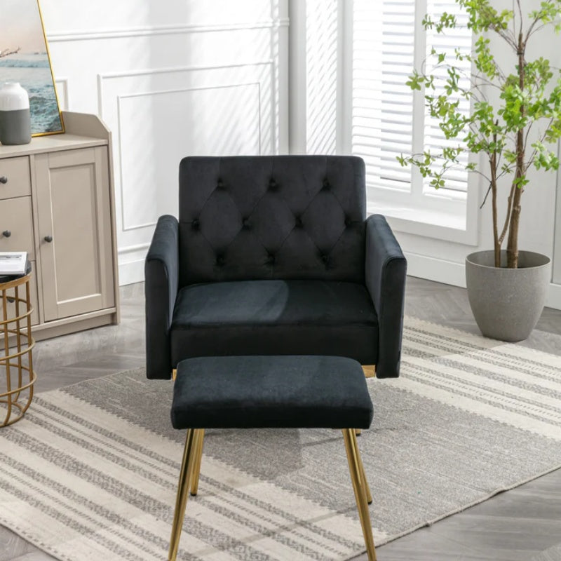 COOLMORE Velvet Accent Chair with Adjustable Armrests and Backrest, Button Tufted Lounge Chair, Single Recliner Armchair with Ottoman-海智集-Default-