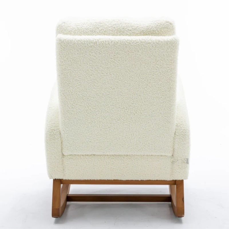 COOLMORE Rocking Chair, Modern Glider Chair, Recliner Armchair with Wood Legs and Side Pocket, Nursery Rocking Accent Chair with High Back for Living Room Bedroom (White Teddy)-海智集-Default-