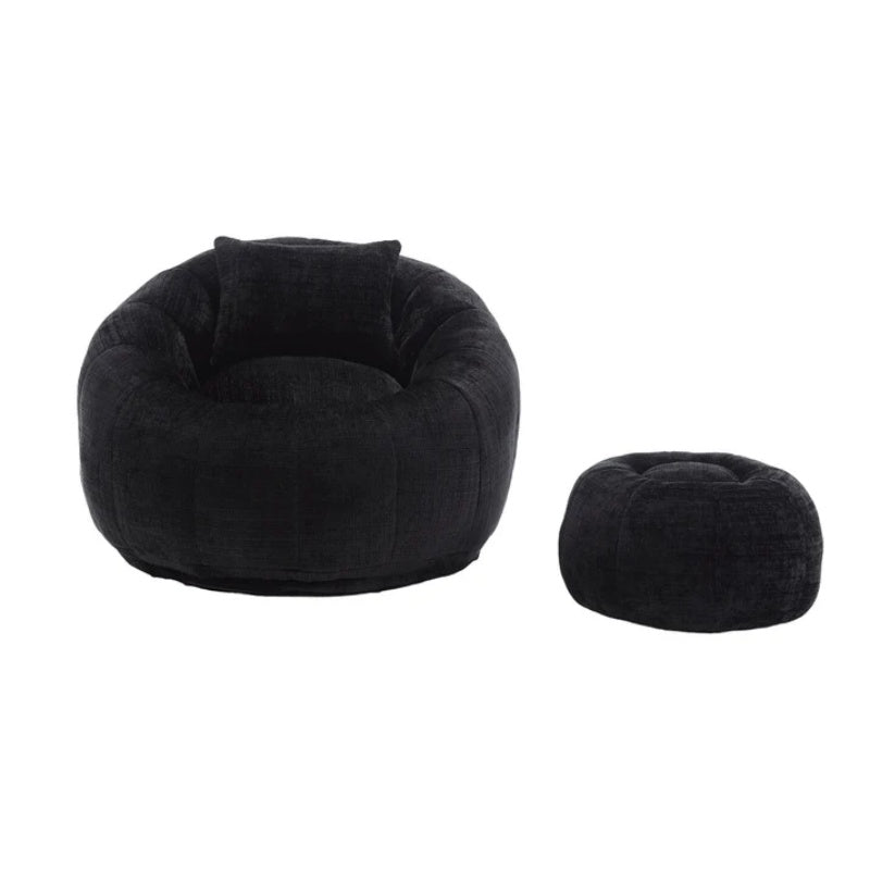 COOLMORE Modern Extra Large Round Bean Bag Chair with Footrest for Living Room, Chenille Fabric Lazy Sofa with Pillow for Adults, Teenagers,Child, Suitable for Bedroom, Dormitory, Study Room-海智集-Default-
