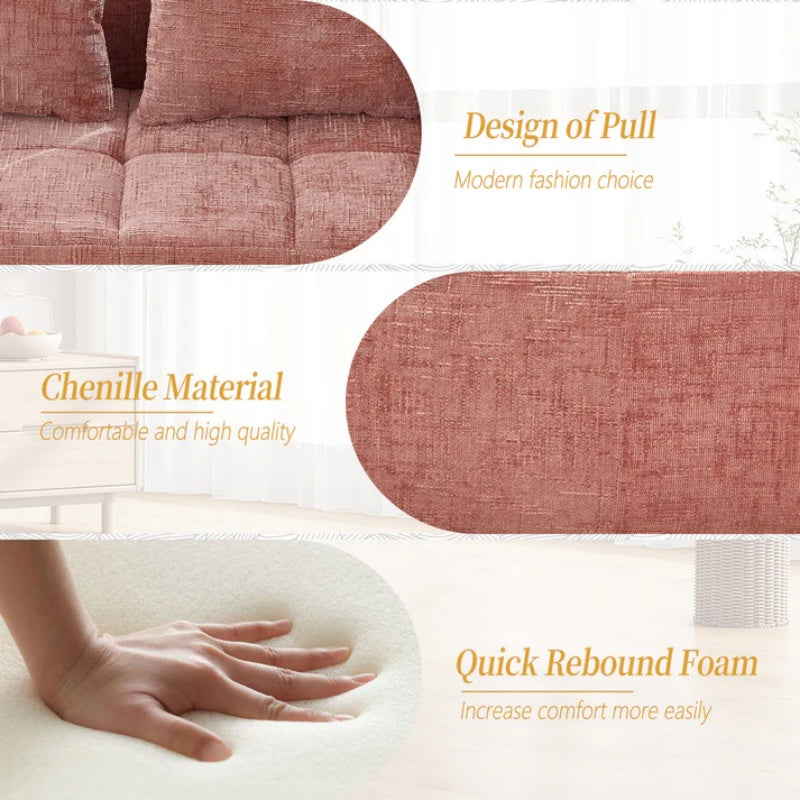 UNITED WE WIN Chenille Loveseat Sofa,Minimalist Modular Couches Sleeper for Living Room Bedroom Apartment Lounge-海智集-Default-