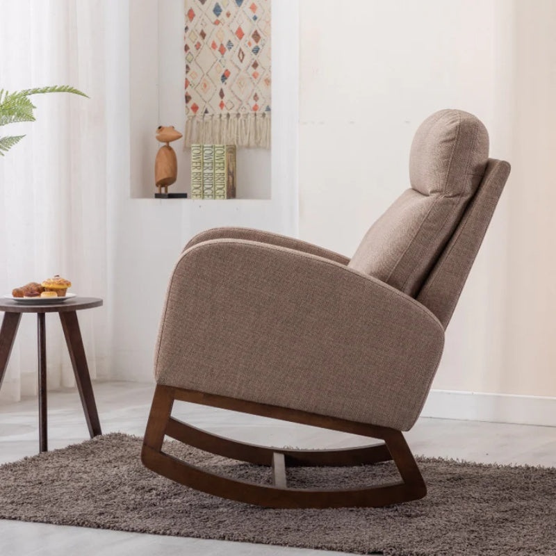 Rocking Chair, Modern Glider Chair, Recliner Armchair with Wood Legs and Side Pocket, Nursery Rocking Accent Chair with High Back for Living Room Bedroom (Camel linen)-海智集-Default-