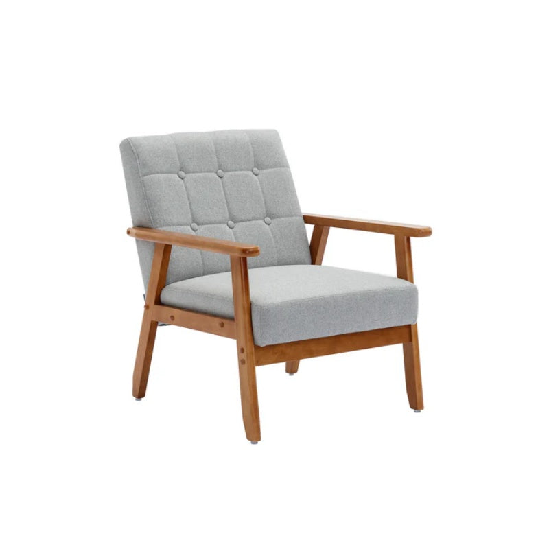 Accent Chairs Set of 2 with Side Table, Mid Century Modern Accent Chair, Wood and Fabric Armchairs Side Chair, Lounge Reading Comfy Arm Chair for Living Room, Bedroom, Office-海智集-Default-