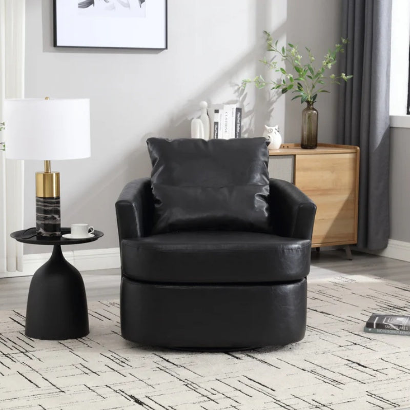 Modern Swivel Barrel Club Chair, Comfy Accent Sofa with 360 Degree Swivel, Black PU Leather, 32.68x30.31x24.80 Inches-海智集-Default-