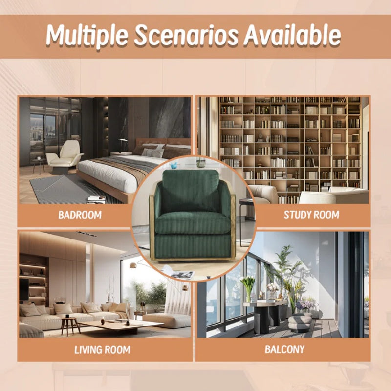 Emerald Corduroy Swivel Barrel Chair, Comfortable Accent Sofa Chair with 360 Degree Swivel for Living Room, Nursery, Hotel, Bedroom, Office-海智集-Default-