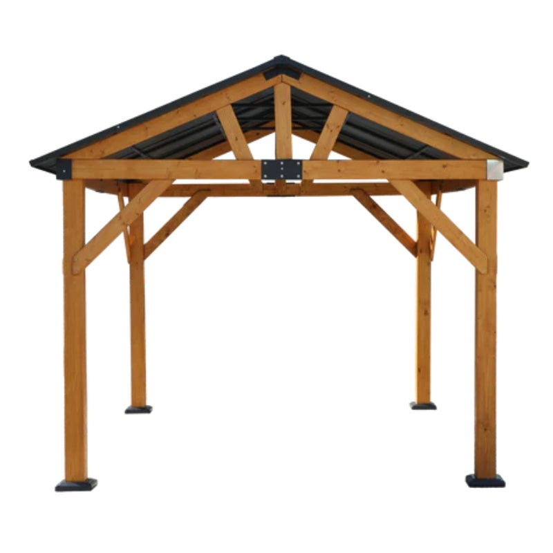 Fir Wood Carport Pavilion Gazebo, Shade, Rain, Hard Top Steel Metal Roof, All Weather Protected, with Galvanized Steel Roof, Wooden Frame-海智集-Default-