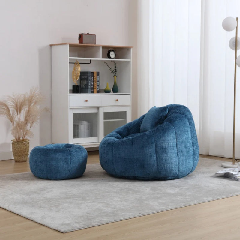 COOLMORE Modern Extra Large Round Bean Bag Chair with Footrest for Living Room, Chenille Fabric Lazy Sofa with Pillow for Adults, Teenagers,Child, Suitable for Bedroom, Dormitory, Study Room-海智集-Default-
