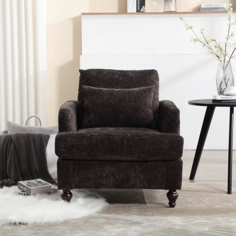 Modern Accent Chair Lounge Chair Black Chenille Tufted Club Chair Mid Century Arm Chair with Solid Wood Frame-海智集-Default-