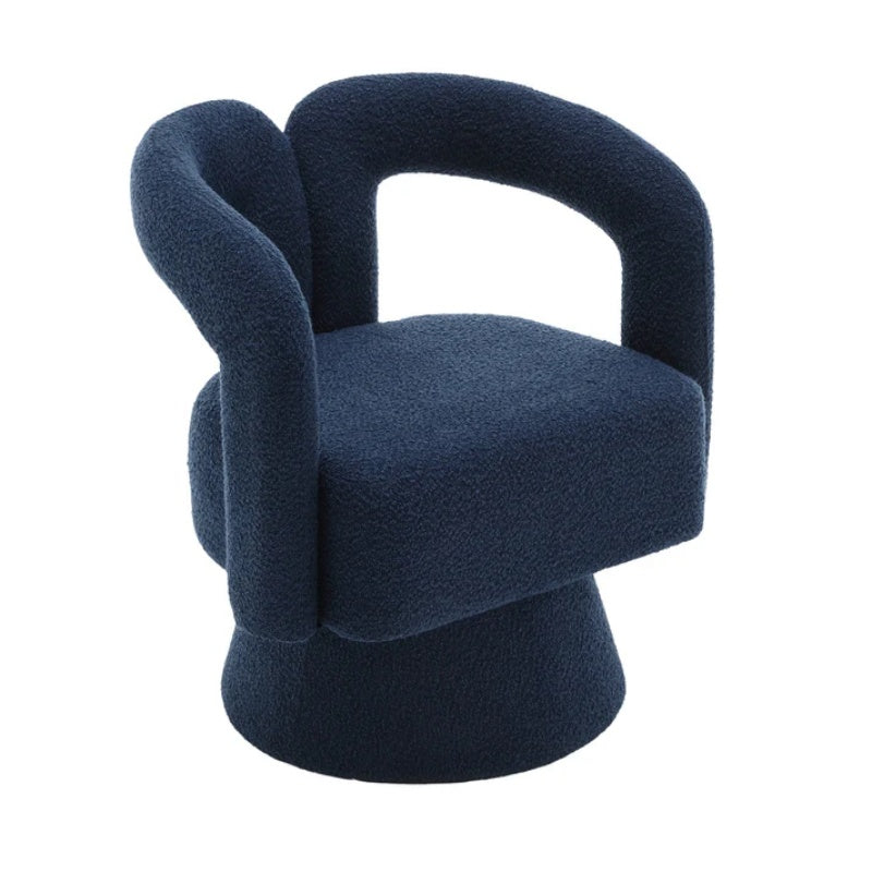 COOLMORE 360 Degree Swivel Cuddle Barrel Accent Chairs, Round Armchairs with Wide Upholstered, Fluffy Fabric Chair for Living Room, Bedroom, Office, Waiting Rooms (Navy Boucle)-海智集-Default-