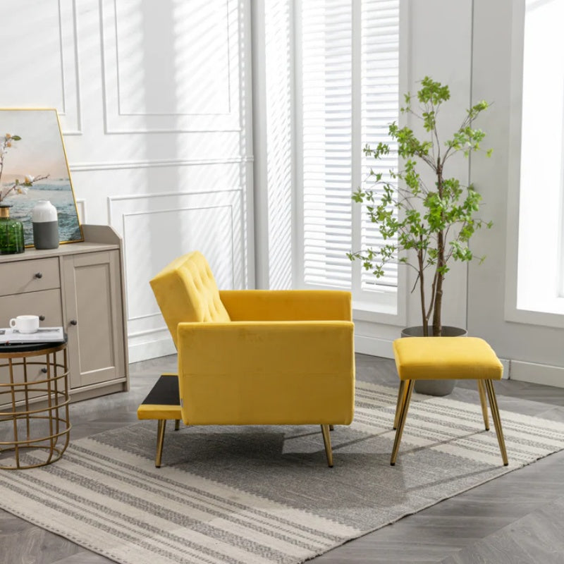 COOLMORE Velvet Accent Chair with Adjustable Armrests and Backrest, Button Tufted Lounge Chair, Single Recliner Armchair with Ottoman-海智集-Default-