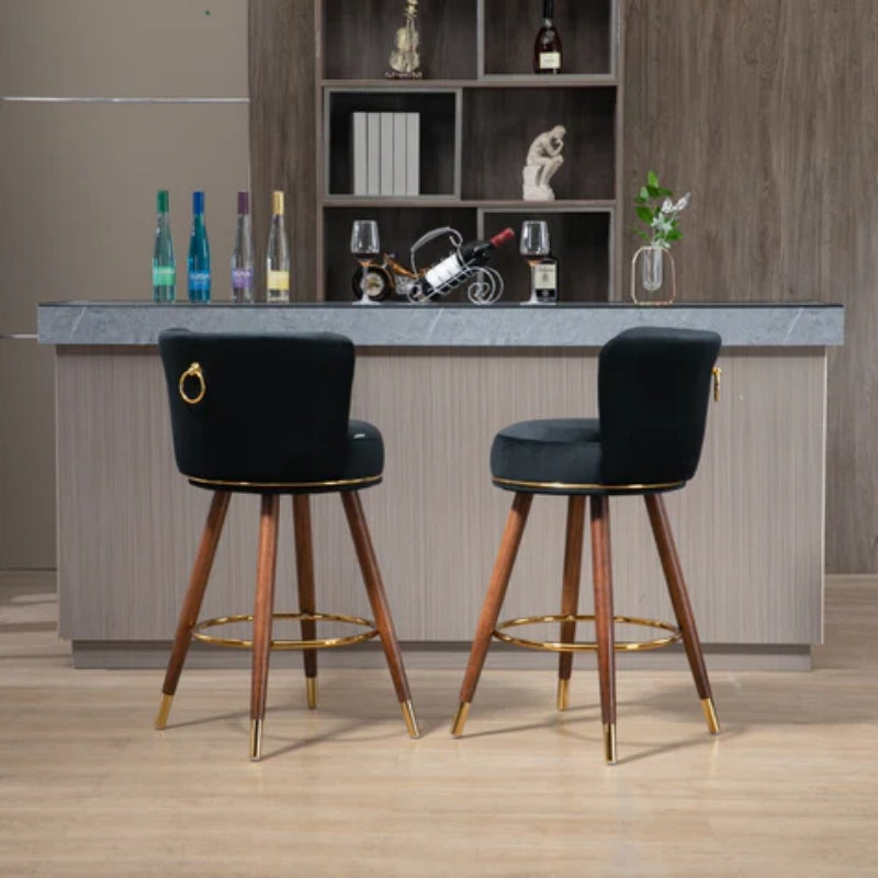COOLMORE Counter Height Bar Stools Set of 2 for Kitchen Counter Solid Wood Legs with a fixed height of 360 degrees-海智集-Default-