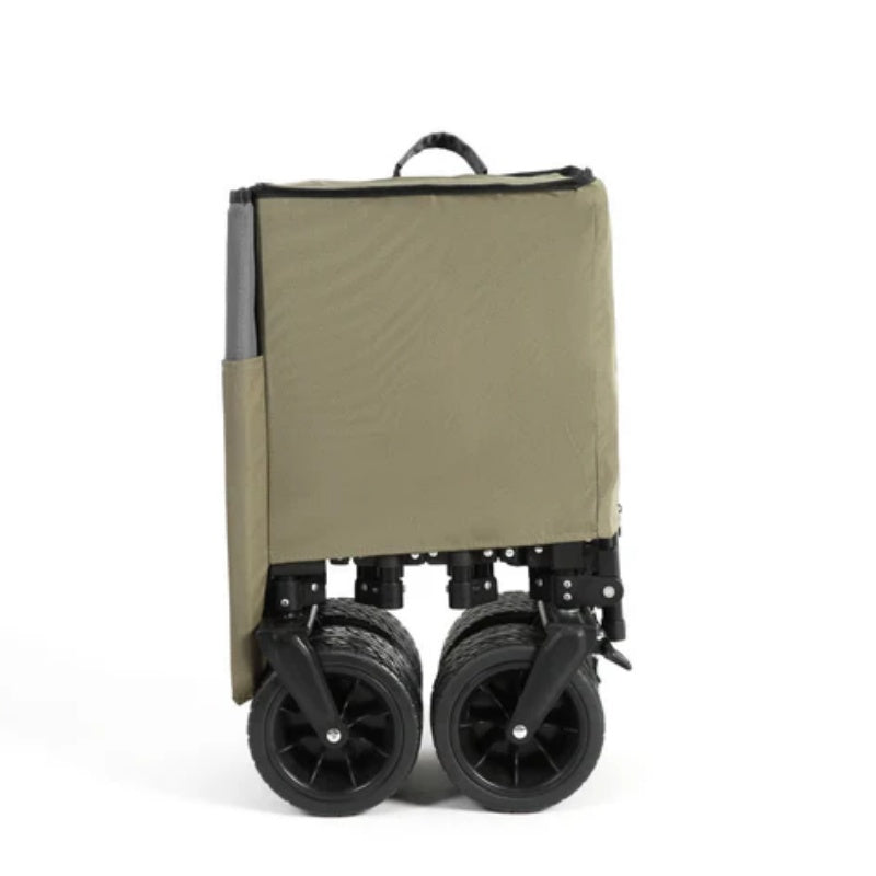 Foldable Extended Wagon with 220lbs Weight Capacity, Heavy Duty 300L Folding Utility Garden Cart with Big All-Terrain Beach Wheels & Drink Holders. -Army green-海智集-Default-
