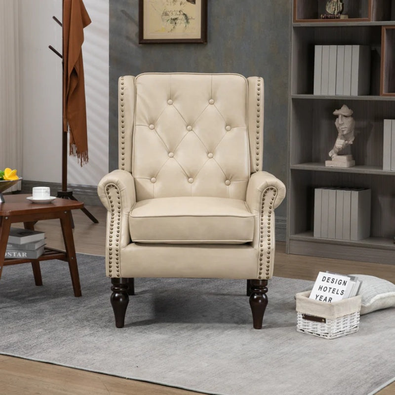 Modern Accent Chair Lounge Chair with Sturdy Wood Legs in Camel PU Leather for Living Room and Bedroom-海智集-Default-