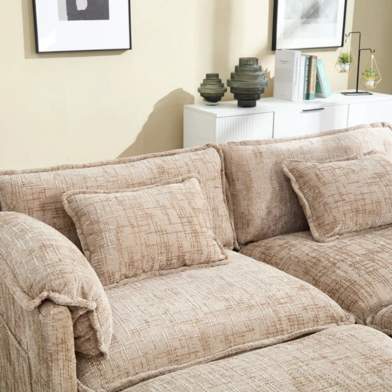 UNITED WE WIN Chenille fabric, solid construction, the overall structure of the sofa is stable, detachable armrests, two foot stools and two-seat sofa with side pockets-海智集-Default-