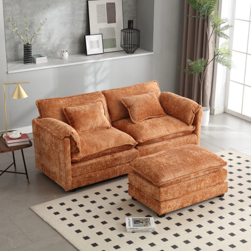 UNITED WE WIN Chenille fabric, solid construction, the overall structure of the sofa is stable, detachable armrests, two foot stools and two-seat sofa with side pockets-海智集-Default-
