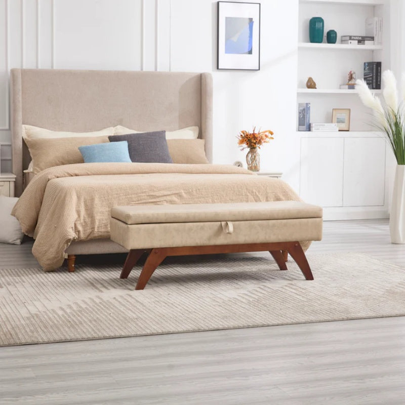 COOLMORE Teddy wool fabric, solid wood feet for solid weighing, and bed end stool with storage function-海智集-Default-