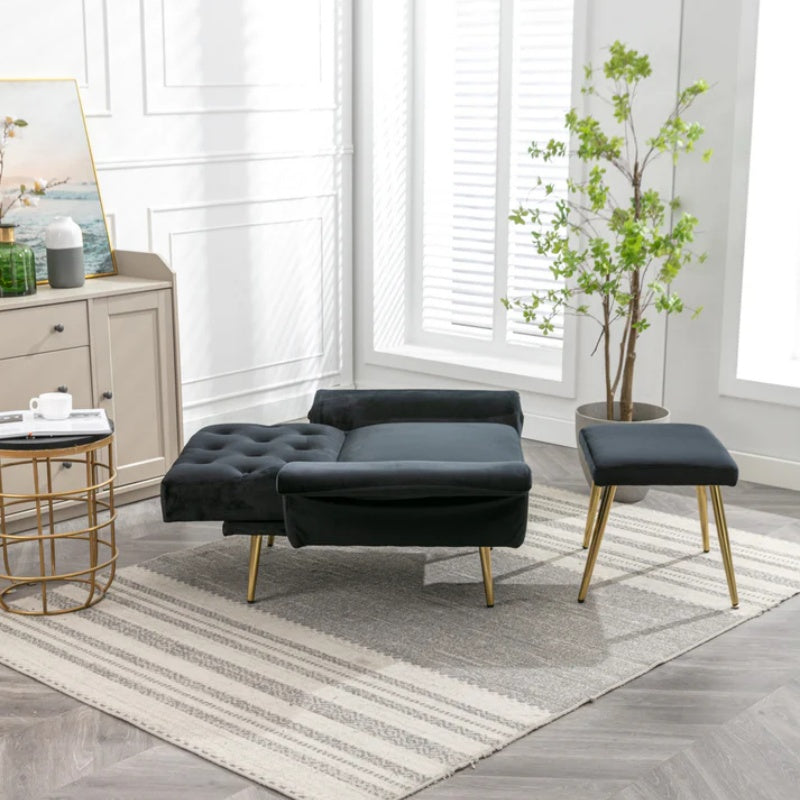 COOLMORE Velvet Accent Chair with Adjustable Armrests and Backrest, Button Tufted Lounge Chair, Single Recliner Armchair with Ottoman-海智集-Default-