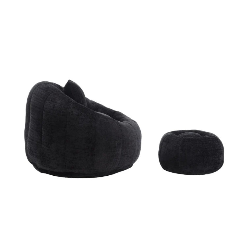 COOLMORE Modern Extra Large Round Bean Bag Chair with Footrest for Living Room, Chenille Fabric Lazy Sofa with Pillow for Adults, Teenagers,Child, Suitable for Bedroom, Dormitory, Study Room-海智集-Default-