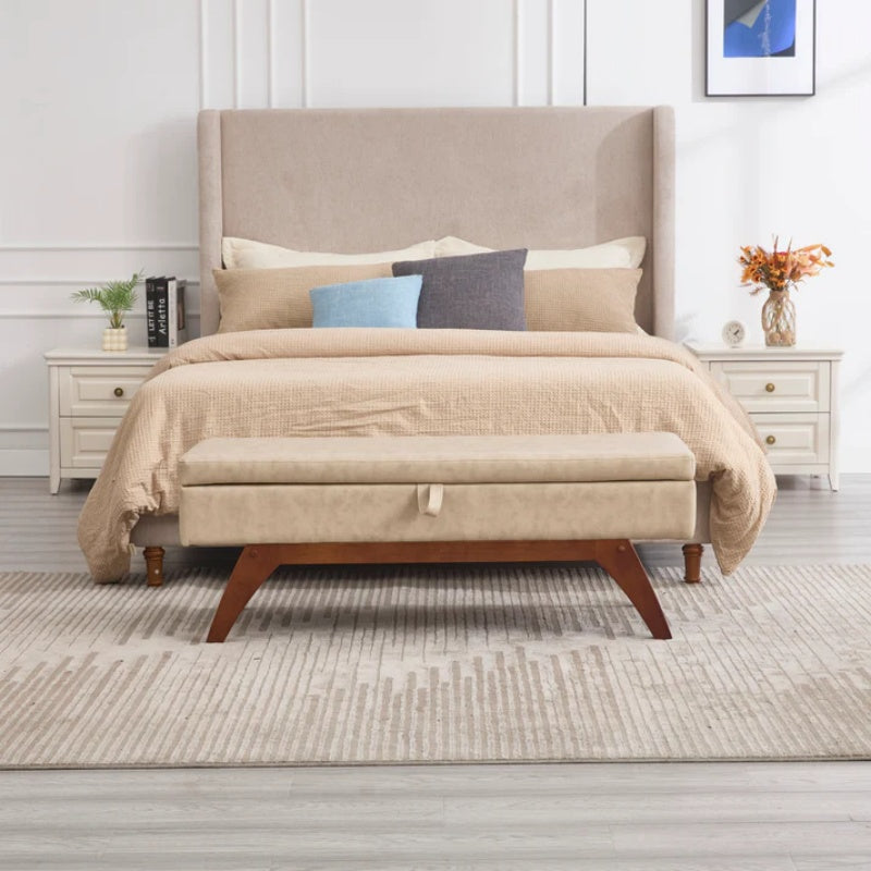 COOLMORE Teddy wool fabric, solid wood feet for solid weighing, and bed end stool with storage function-海智集-Default-