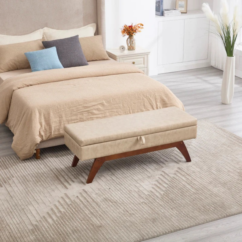 COOLMORE Teddy wool fabric, solid wood feet for solid weighing, and bed end stool with storage function-海智集-Default-